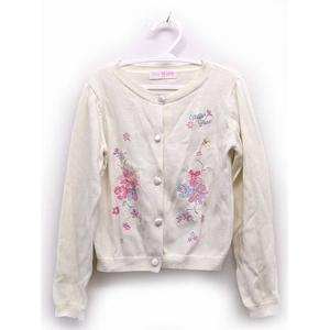メゾピアノ mezzo piano 子供服 カーディガン ニット 長袖 ロゴ フラワー 刺繍 ビジュー コットン M アイボリー /TT キッズ