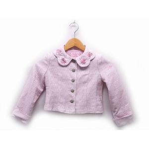メゾピアノ mezzo piano 子供服 ジャケット フォーマル ツイード ラメ フラワー モチーフ 120 ピンク /TT キッズ