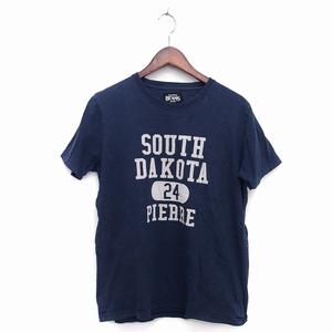 ビームス Beams Tシャツ カットソー 丸首 半袖 コットン 綿 プリント 英字 S ネイビー 紺 Ht22 メンズ 172 ベクトルパーク