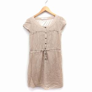 エフデ ef-de ワンピース フリル ロング キャップスリーブ 丸首 リボン 9 ベージュ /FT10  レディース