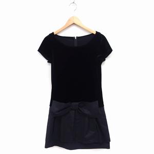 アンレクレ en recre 切替ワンピース ベロア ナイロン 半袖 ひざ下丈  