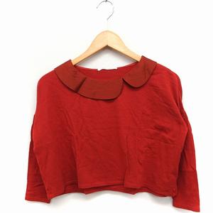 ビュルデサボン bulle de savon カットソー Tシャツ 変形カラー 七分袖 ショート丈 ドロップショルダー 無地 ウール F レッド 赤 /FT15 レディース