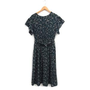 プラステ PLST 花柄 フレア ワンピース 半袖 ロング ベルト L グリーン 緑 /FT40 レディース