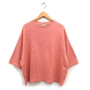 フリークスストア FREAKS STORE ボートネック カットソー ワイド ドロップショルダー コットン 綿 刺繍 長袖 L コーラルピンク /NT6 レディース