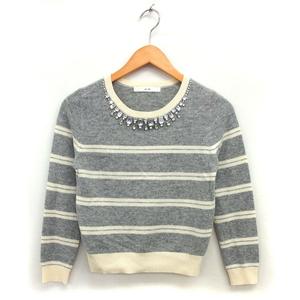エフデ ef-de ボーダー ニット セーター クロップド ウール混 リブ ビジュー 9 グレー /NT31 レディース
