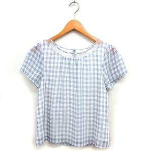 エフデ ef-de ギンガムチェック ブラウス シフォン ボートネック 半袖 9 グレー /NT25 レディース