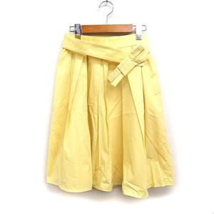 エフデ ef-de タック フレアスカート ひざ丈 リボンベルト 無地 コットン 綿 9 イエロー 黄 /FT9 レディース