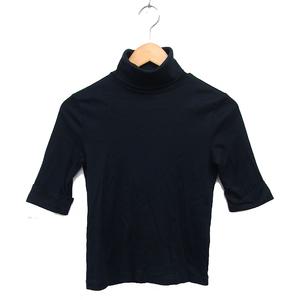 ラルフローレン RALPH LAUREN 国内正規品 タートルネック カットソー コットン 綿 ロールアップ 無地 五分袖 M 黒 ブラック /NT28 レディース