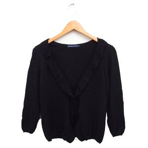 ラルフローレン RALPH LAUREN 国内正規品 フリル カーディガン 無地 ウール ニット L ブラック 黒 /FT15 レディース
