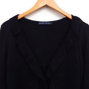 ラルフローレン RALPH LAUREN 国内正規品 フリル カーディガン 無地 ウール ニット L ブラック 黒 /FT15 レディース