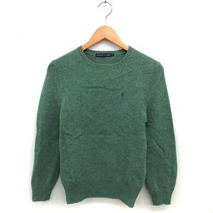 ラルフローレン RALPH LAUREN 国内正規品 ポニー ニット セーター クルーネック ウール リブ メランジ 長袖 L 緑 グリーン /NT18 レディース