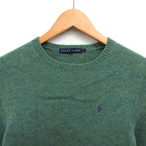 ラルフローレン RALPH LAUREN 国内正規品 ポニー ニット セーター クルーネック ウール リブ メランジ 長袖 L 緑 グリーン /NT18 レディース