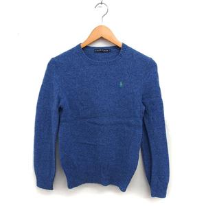 ラルフローレン RALPH LAUREN 国内正規品 クルーネック ニット セーター ウール ポニー メランジ リブ 長袖 L 青 ブルー /NT19 レディース