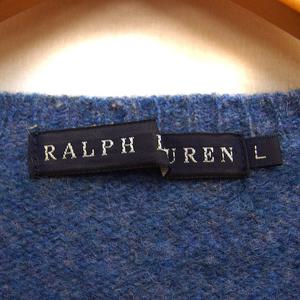 ラルフローレン RALPH LAUREN 国内正規品 クルーネック ニット セーター ウール ポニー メランジ リブ 長袖 L 青 ブルー /NT19 レディース