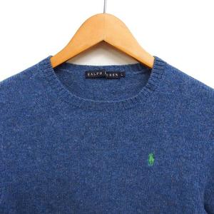 ラルフローレン RALPH LAUREN 国内正規品 クルーネック ニット セーター ウール ポニー メランジ リブ 長袖 L 青 ブルー /NT19 レディース