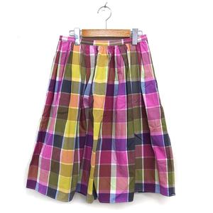 エフデ ef-de NECOBRAND チェック フレア スカート ひざ丈 コットン 綿 タック サイドジップ 9 ピンク /NT18 レディース