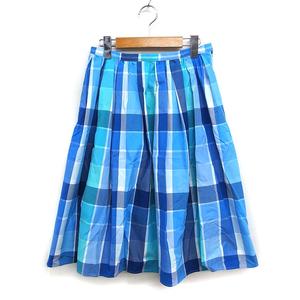 エフデ ef-de NECOBRAND チェック柄 タック フレアスカート ひざ丈 コットン 綿 9 ブルー 青 /FT12 レディース