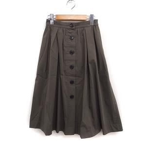 エフデ ef-de フロントボタン タック フレアスカート ミディ丈 ひざ下丈 無地 コットン 綿 9 オリーブ /FT14 レディース