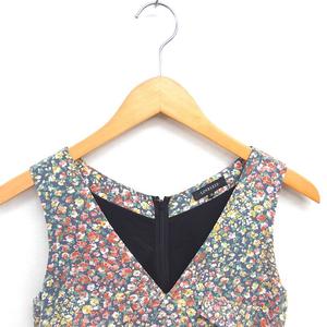 ラブレス LOVELESS ワンピース 花柄 タック ひざ丈 Vネック プルオーバー ノースリーブ 36 緑 グリーン オレンジ /TT レディース