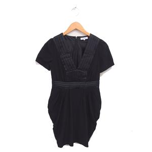 ギルドプライム GUILD PRIME ワンピース バルーン ひざ丈 Vネック タック プルオーバー 半袖 36 黒 ブラック /TT レディース