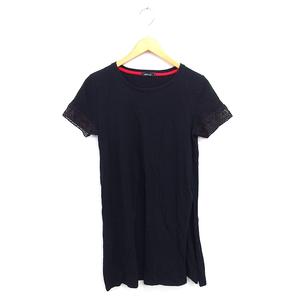 ラブレス LOVELESS チュニック ワンピース レース ボートネック スリット 半袖 36 黒 ブラック /TT レディース