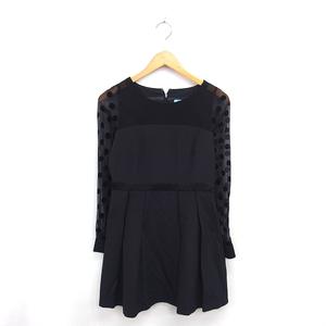 ギルドプライム GUILD PRIME ワンピース タック ひざ丈 袖シアー 水玉 プルオーバー 長袖 36 黒 ブラック /TT レディース