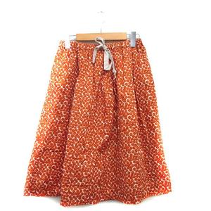 ヒューマンウーマン HUMAN WOMAN フレア スカート ロング コットン 花柄 M オレンジ 橙色 /KT24 レディース