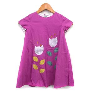 イルグッフォ il gufo 子供服 ワンピース フレア ひざ丈 チューリップ柄 コットン 綿 半袖 6A ピンク /NT34 レディース