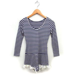 ジュリエ Julier ヨガウェア ボディスーツ ボーダー レース Vネック ストレッチ 長袖 1 紺 ネイビー /NT24 レディース