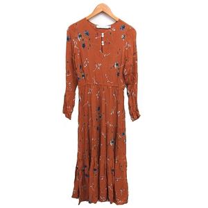 クリスティ ドーン CHRISTY DAWN ティアード ワンピース マキシ フレア 花柄 透け感 長袖 XS/S 茶 ブラウン /NT34 レディース