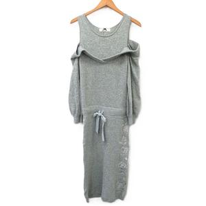 シュープリームララ Supreme.La.La. Supreme LaLa ショルダーカット ニット ワンピース ロング 長袖 リボン M グレー 灰 /KT5 レディース