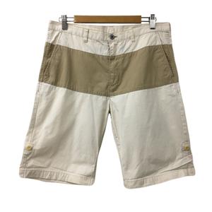 アールニューボールド R.NEWBOLD パンツ ワイド ハーフ ショート ロールアップ バイカラー L ベージュ 茶 ブラウン メンズ