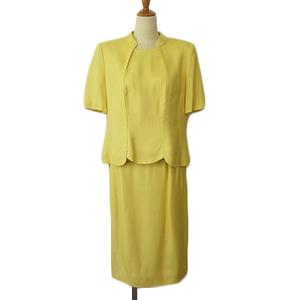 【中古】ジュンアシダ jun ashida スーツ ジャケット 半袖 スカート スリット 11 黄 イエロー レディース ジュンアシダ jun ashida スーツ ジャケット 半袖 スカート スリット