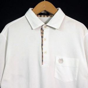 ダックス DAKS ポロシャツ 鹿の子 ワンポイント 刺繍 半袖 L 白 ホワイト メンズ