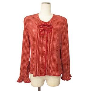 ケティ KETTY ブラウス シャツ ドット柄 リボン レース M 赤 レディース