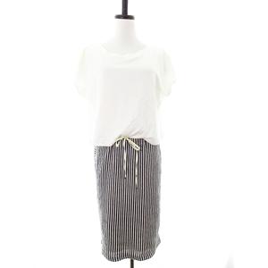 ドゥアルシーヴ Doux Archives ワンピース ひざ丈 半袖 切替 ストライプ アイボリー Mo レディース 192 ベクトルパーク