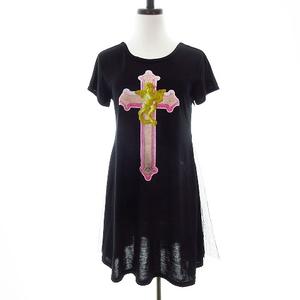 ジュエティ Jouetie ワンピース ミニ 半袖 切替 チュール プリント M 黒 ブラック Mo レディース 192 ベクトルパーク