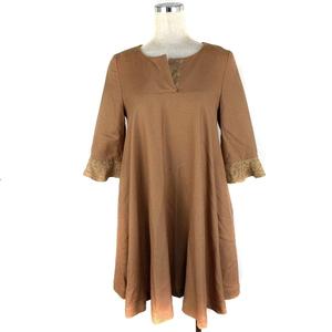 フリッカ FLICKA ワンピース ひざ丈 七分袖 スリットネック 切替  