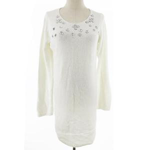 ミーア Miia ワンピース ニット ミニ 長袖 ビジュー F 白 ホワイト m12 レディース 193 ベクトルパーク