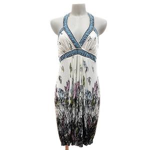 ビーシービージーマックスアズリア bgmaxazria ワンピース ミニ ホルターネック 総柄 ノースリーブ S 白 ホワイト Mn レディース 195 ベクトルパーク
