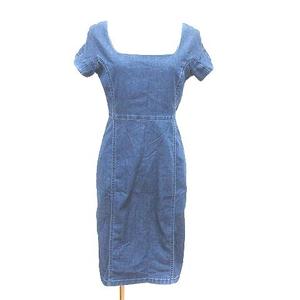 アルマーニ ジーンズ Armani Jeans デニムワンピース ひざ丈 スクエアネック 半袖 42 青 ブルー Yk レディース 195 ベクトルパーク