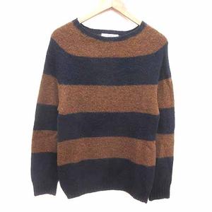 ブルーワーク BLUE WORK ニット セーター ボーダー 長袖 ウール 36 S 茶 ブラウン 紺 ネイビー /YK メンズ