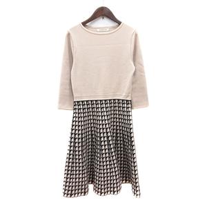 ストロベリーフィールズ STRAWBERRY-FIELDS ワンピース ひざ丈 千鳥格子 長袖 ベージュ /MN レディース