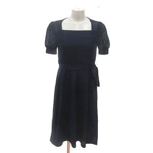 エフデ ef-de キャミワンピース ロング カーディガン 透かし編み 半袖 インナーキャミソール 9 紺 ネイビー /MS レディース