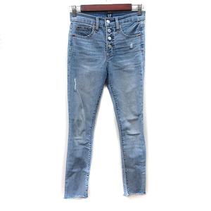 ギャップ GAP スキニーパンツ デニム ジーンズ ダメージ加工 ボタンフライ 25 青 ブルー /YI ●RY レディース