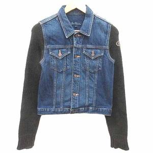 アールジーン Earl Jean デニムジャケット ジージャン Gジャン 切替 ニット ウール S インディゴ 深緑 ダークグリーン /YK レディース
