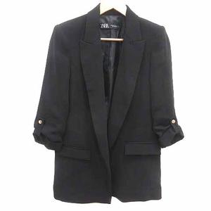 ザラ ZARA テーラードジャケット 前開き ロールアップ 総裏地 XS 黒 