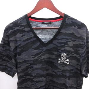 ラブレス LOVELESS カットソー Tシャツ Vネック スパンコール 迷彩柄 カモフラ 半袖 3 L グレー /AU メンズ