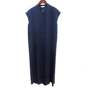 プラステ PLST シャツワンピース ロング プリーツ フレンチスリーブ M 紺 ネイビー /AU レディース