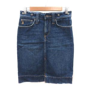 ラルフローレン RALPH LAUREN タイトスカート ひざ丈 デニム スリット ダメージ加工 61-89 青 ブルー /MS レディース